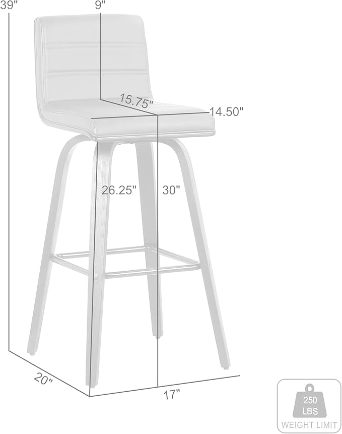 Armen Living size color options Vienna 30" Bar Height Barstool Brushed Wood - Image 3