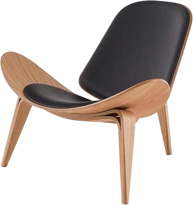 Hans Wegner Style Three- Legged Shell Chair Ash Plywood White Faux Leather - Image 6
