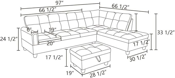 Grey-1 L-Shaped 3-Piece Linen Sofa - Image 2