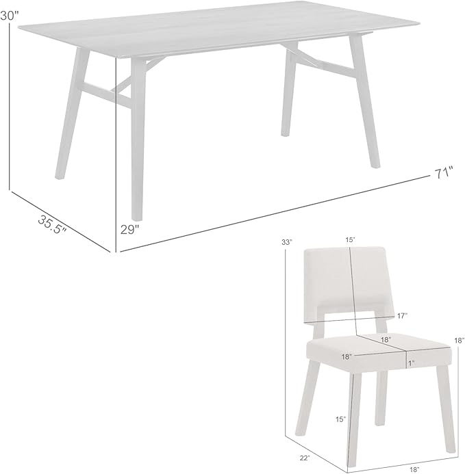 Armen Living Channell Mid Century Modern 7 Piece Walnut Wood Dining Table Set - Image 3