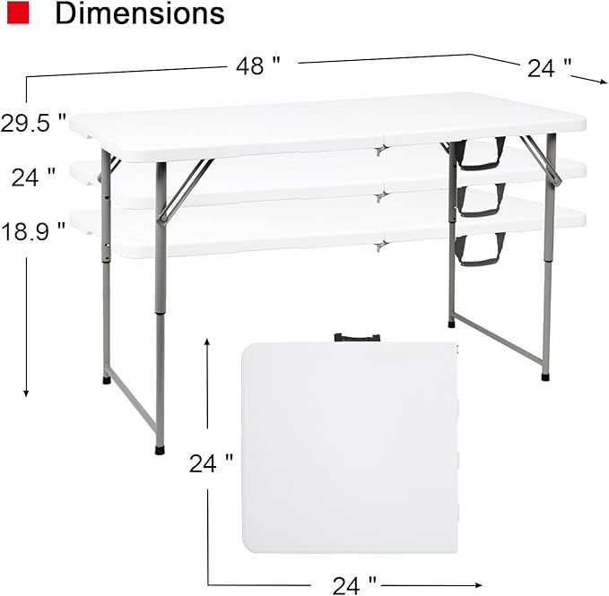 48" W x 24" D x 29.5" H - 4FT Adjustable Height Heavy Duty Plastic Fold-in-Half - Image 2