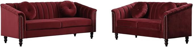 Sectional Sofa Set, Microfiber Chesterfield Upholstered Sofas Loveseat Couch - Image 5