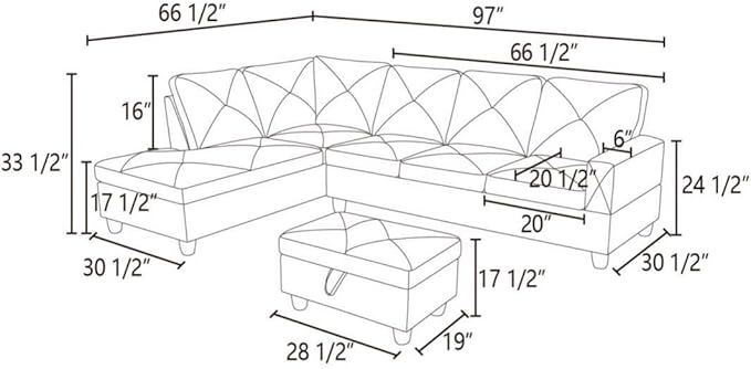Dark Grey L-Shaped 3-Piece Flannelette Sofa - Image 3