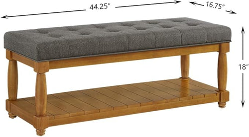 24KF Large Rectangular Upholstered Tufted Bed Bench, Linen Fabric Storage - Image 2