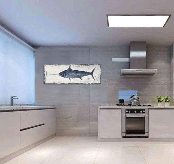 Yihui Arts Nautical Canvas Wall Art Animal Pictures Hand Painted Swordfish - Image 6