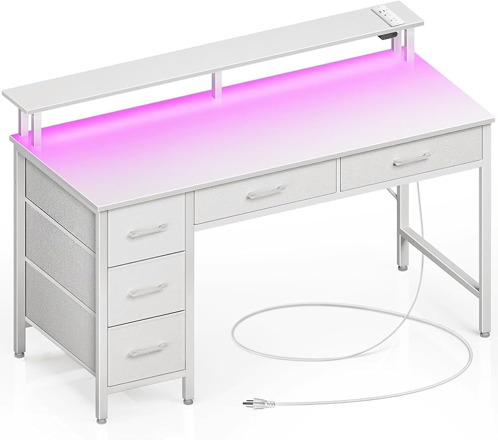 Seventable Computer Desk with Power Outlets & LED Light, 47 inch Home Office by Seventable