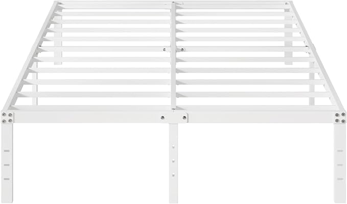 16 Inch White Full Size Bed Frame No Box Spring Need, Metal Platform Full Bed - Image 8