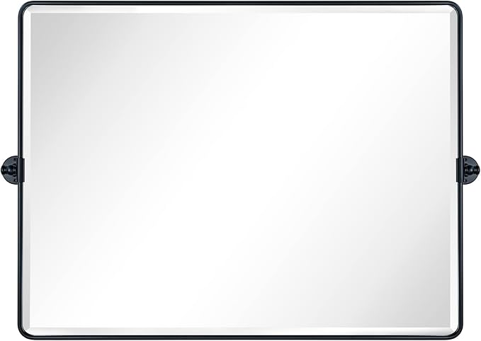 TEHOME 40x30'' Pivot Mirror Matt Black Tilt Bathroom Vanity Mirror Black Metal by TEHOME