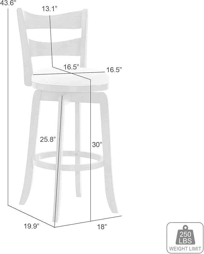 Armen Living Blair 30 in. Matte White Bar Height Rubberwood Swivel Barstool - Image 7