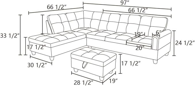 Dark Brown L-Shaped 3-Piece Flannel Sofa - Image 2