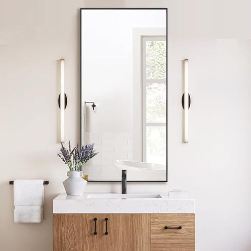 20x40 Inch Black Bathroom Mirror, Copper-Free Mirror, Aluminum Alloy Frame by LEDLUX