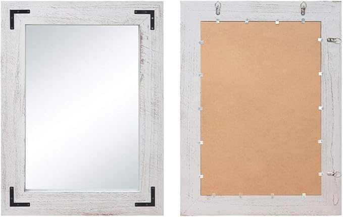 YOSHOOT Rustic Wooden Framed Wall Mirror, Natural Wood Bathroom Vanity Mirror - Image 3
