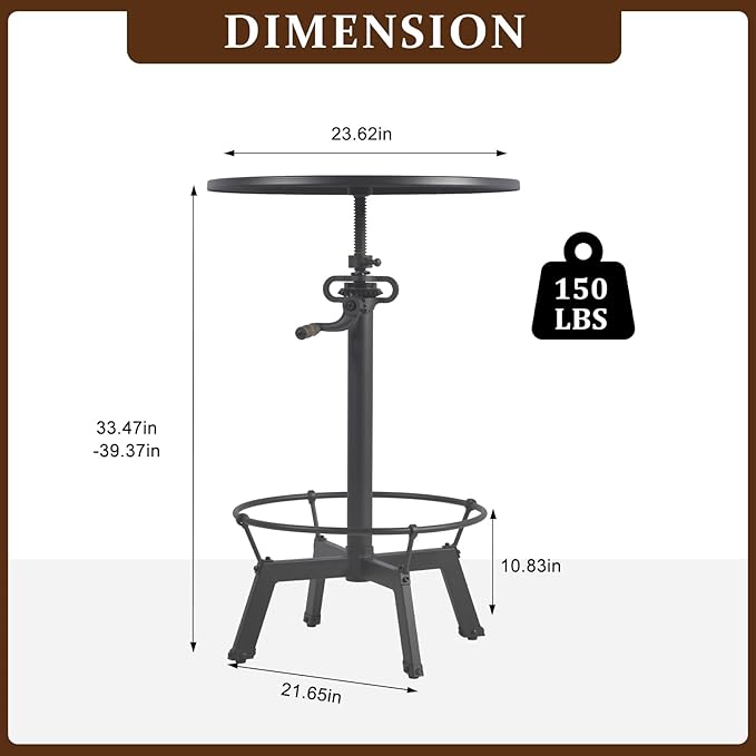 LOKKHAN 33.5"-39.4" Tall Industrial Bar Table-Adjustable Bar Height Pub - Image 2