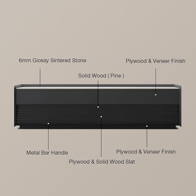 POVISON Fully-Assembled Mid Century Glossy Sintered Stone TV Stand, 118.11" - Image 7