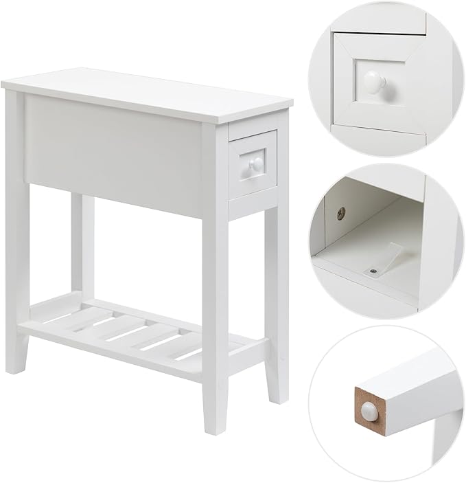 Narrow Side Table for Small Spaces, Slim Bed Side Table/Night Stand Set of 2 - Image 5