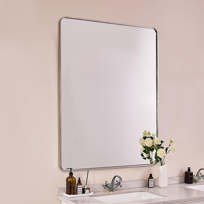 ANDY STAR 48x32 Inch Chrome Bathroom Mirror, Chrome Bathroom Vanity Mirror - Image 3