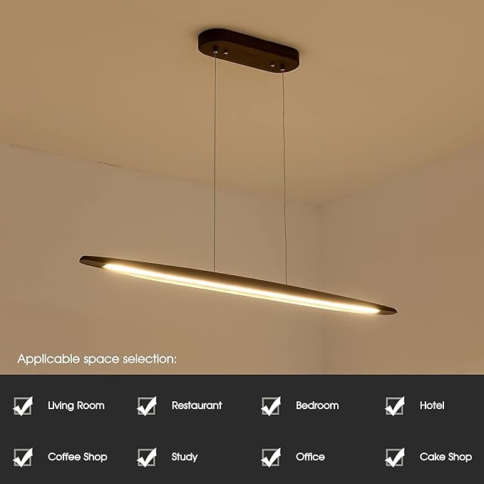 39" Wood Linear Pendant Light LED Dimmable Hanging Light Dinning Room Light - Image 9