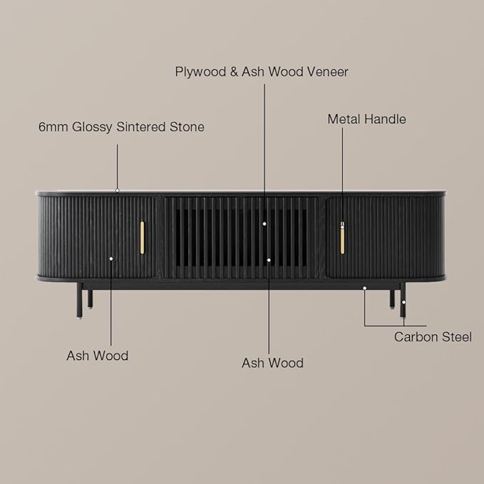 POVISON Sliding Tambour Door TV Stand, Mid Century Modern Sintered Stone TV - Image 7