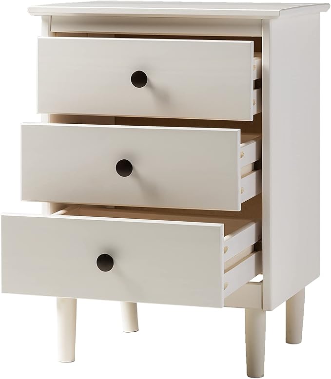Walker Edison Traditional Wood 3 Drawer Nightstand Side Table Bedroom Storage - Image 7