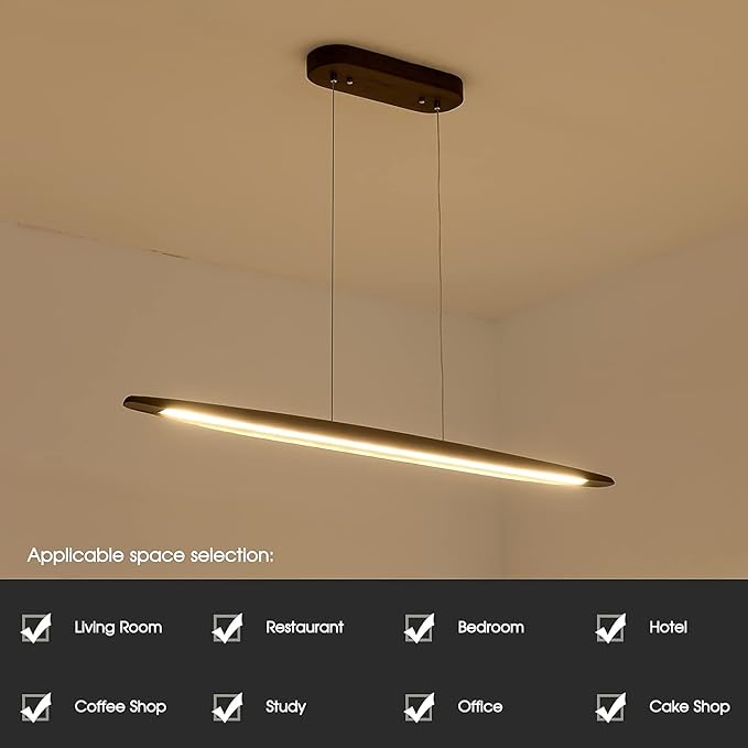 51" Wood Linear Pendant Light Wood Dining Room Light Fixture Modern Pool Table - Image 5