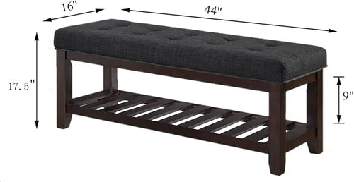 24KF Large Rectangular Upholstered Tufted Linen Ottoman Bench, Padded Bench - Image 2