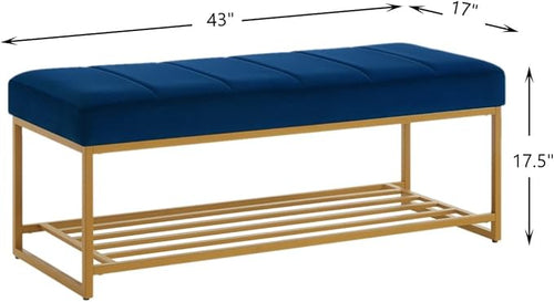 24KF Navy Velvet Upholstered End of Bed Bench - Image 2