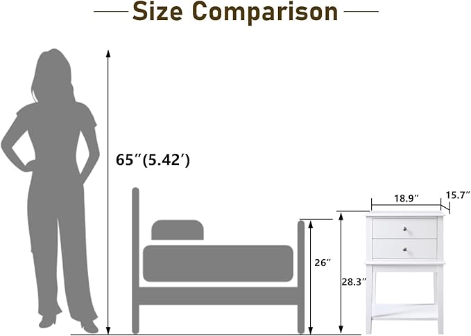 conifferism White Nightstand 2 Drawers and Storage Shelf, Contemporary Modern - Image 7