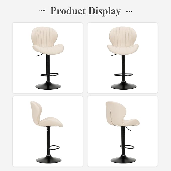 COLAMY Bar Stools Set of 6, Modern Swivel Bar Chairs, Adjustable Faux Leather - Image 7