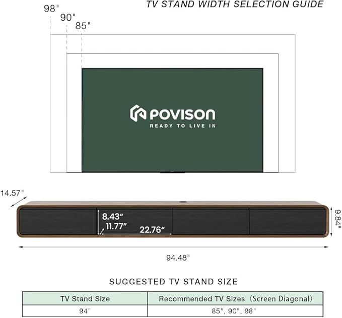 POVISON Fully-Assembled Minimalist Floating TV Stand, Modern Wall-Mounted - Image 2