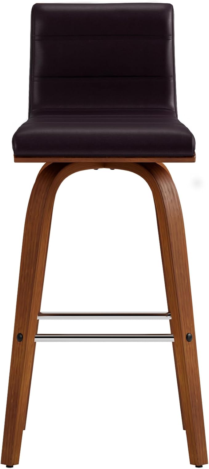 Armen Living Vienna 26" Counter Height Swivel Brown Faux Leather and Walnut - Image 6