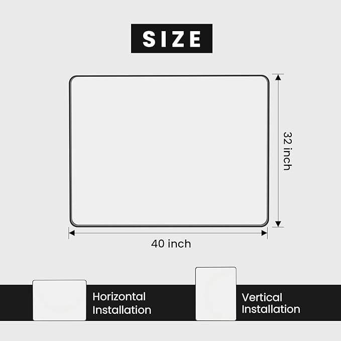 40X32 Inch Black Bathroom Mirror, Rounded Rectangle Matte Bathroom Vanity Mirror - Image 5