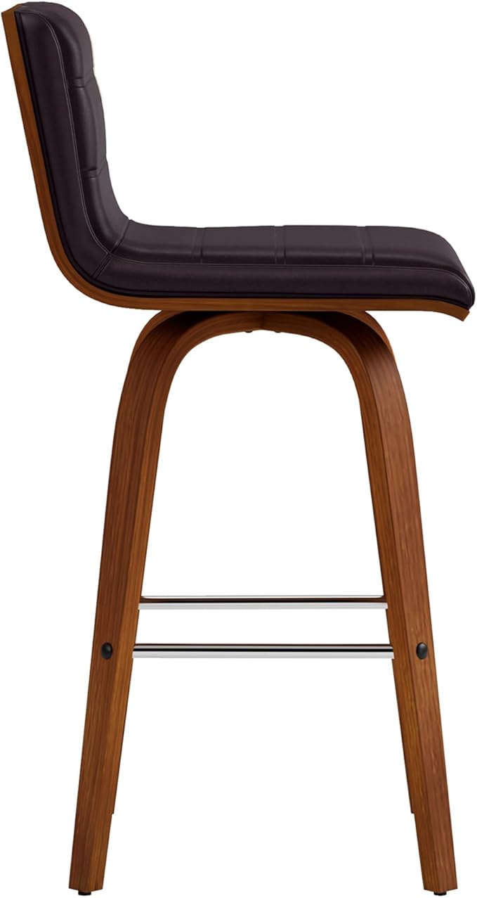 Armen Living Vienna 26" Counter Height Swivel Brown Faux Leather and Walnut - Image 4