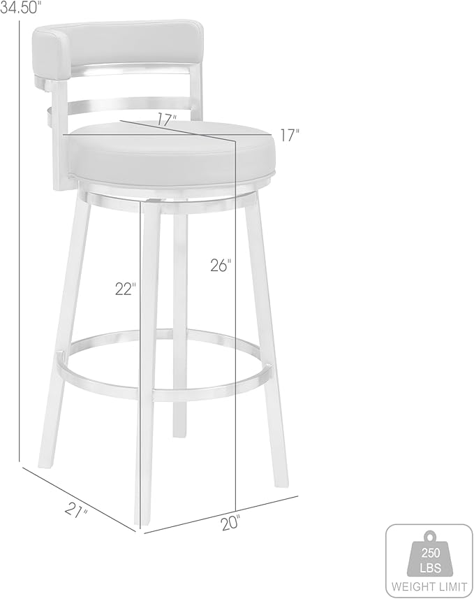 Armen Living Madrid 26" Seat Height Swivel Bandero Tobacco Faux Leather and - Image 3