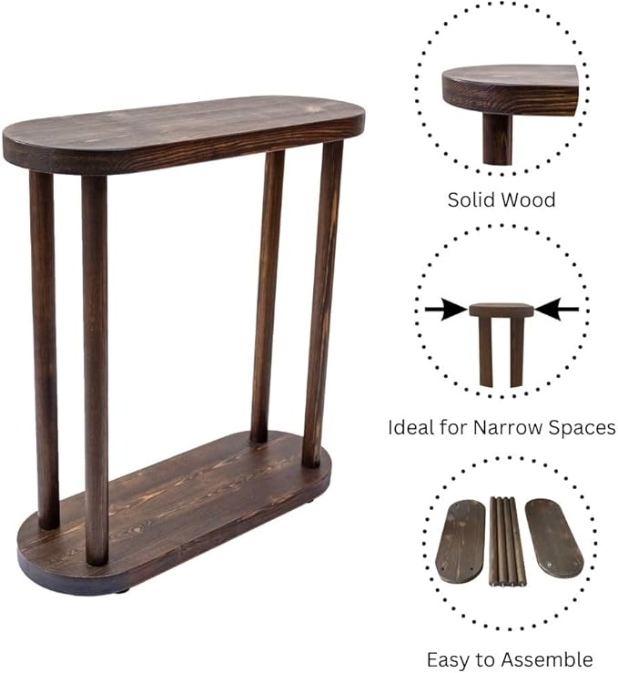 Oval Solid Wood Narrow Side Table, Slim End Table, Small Coffee Table - Image 4