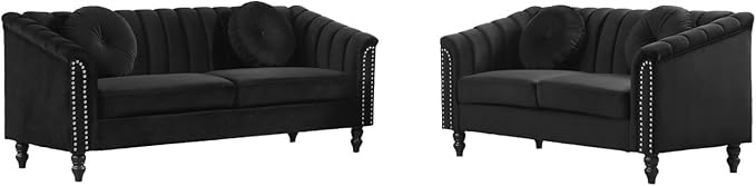 60" Loveseat Sofa, Microfiber Chesterfield Upholstered Sofas Love Seat - Image 5