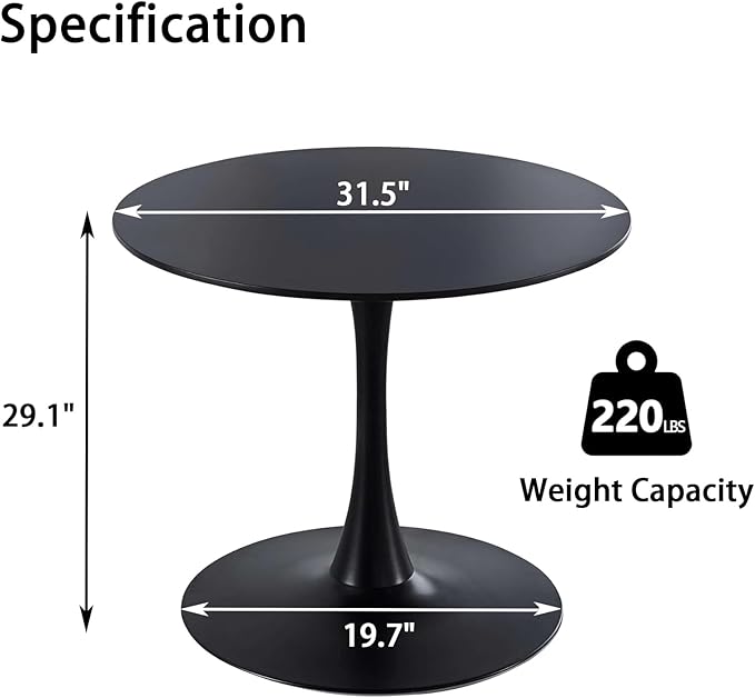 Round Black Dining Table, 31.5" Tulip Table - Image 2