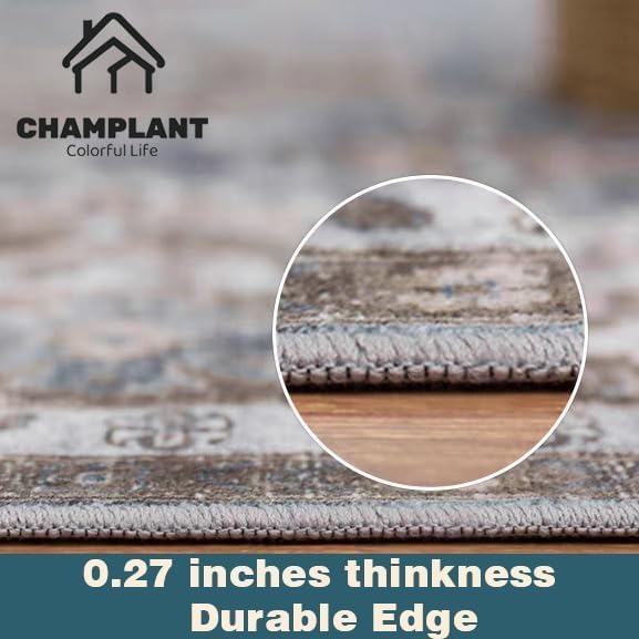 Washable Area Rug 10'x14' Red Blue Retro Flowers Boho Design Non-Shedding Easy - Image 5