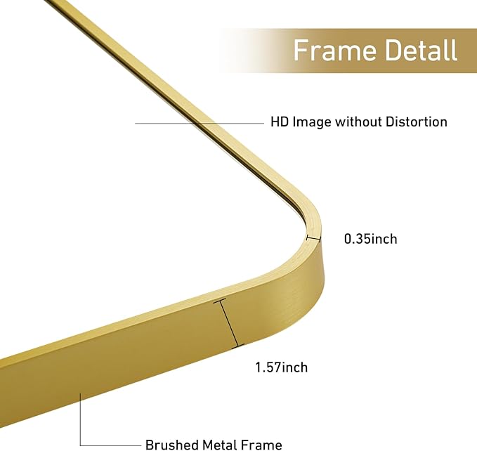 24x36 Inch Bathroom Mirror for Wall, Matte Gold Framed Rectangle Mirror - Image 5