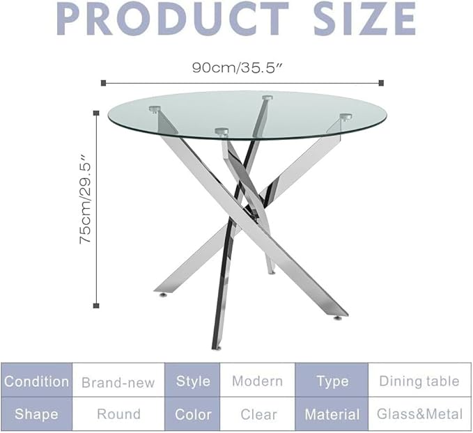 Round Tempered Glass Dining Table - Image 4