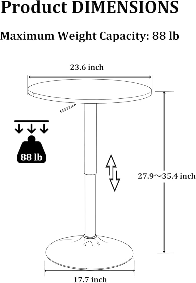 Gold Bar Table Round Cocktail Tables Height Adjustable 27.9''-35.4'' Pub Table - Image 3