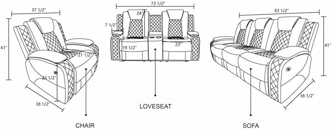 Electric Power Recliner Sofa Living Room Furniture, Comfy Home Theater - Image 2