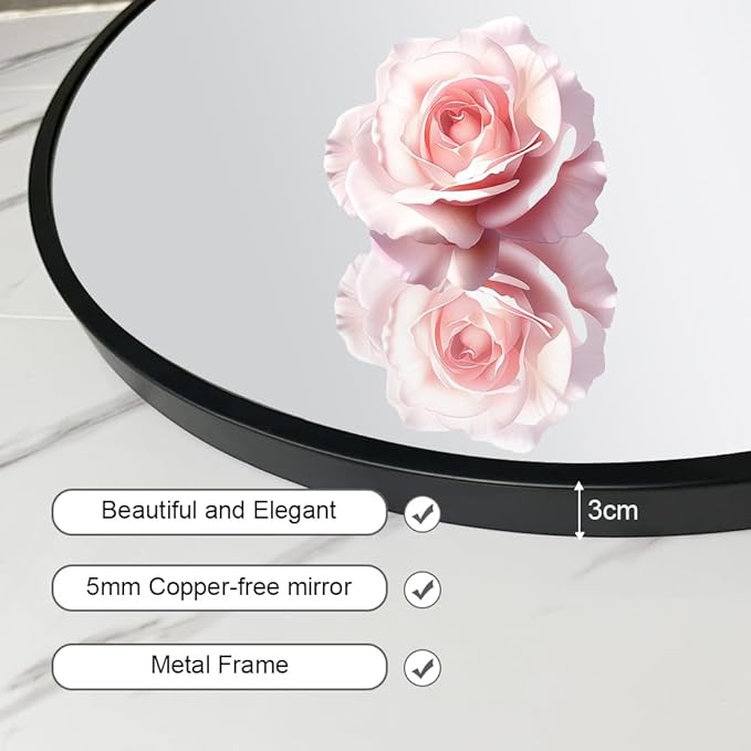 34inch Bathroom Round Mirror, Wall Mounted Vanity Mirror, Steel Frame, Steel - Image 4