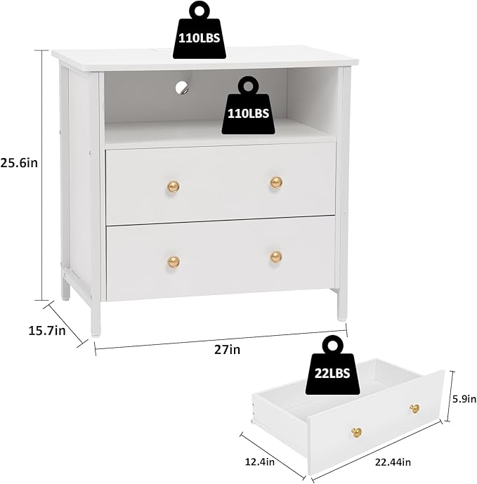27 Inch Wide Night Stand, Large Wood Night Stand Set 2 - Image 3