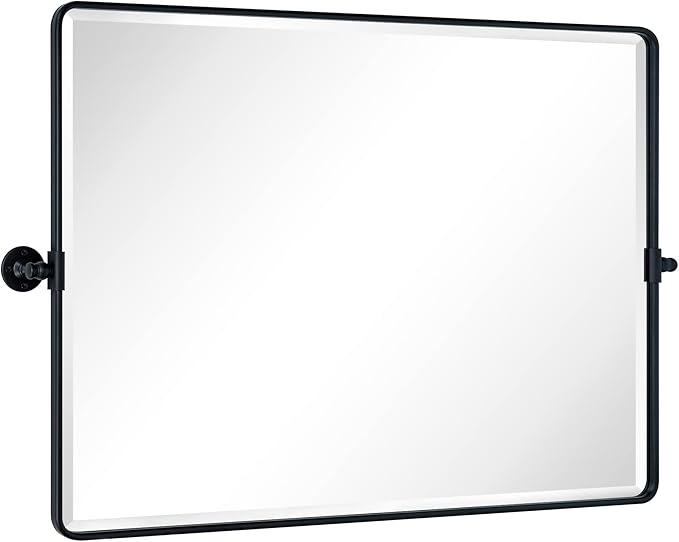 TEHOME 40x30'' Pivot Mirror Matt Black Tilt Bathroom Vanity Mirror Black Metal - Image 2