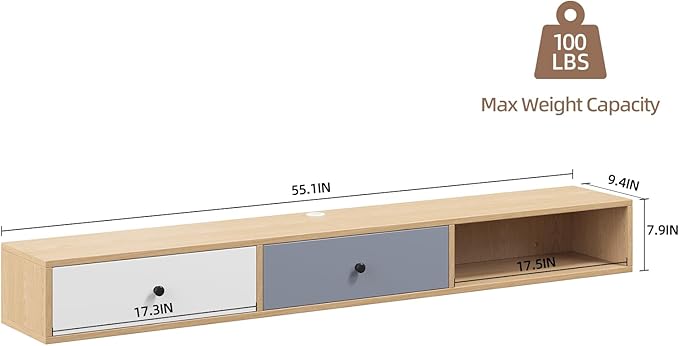 Modern Floating TV Stand with Doors, 55‘’ Wall Mounted Media Console Cabinet - Image 2