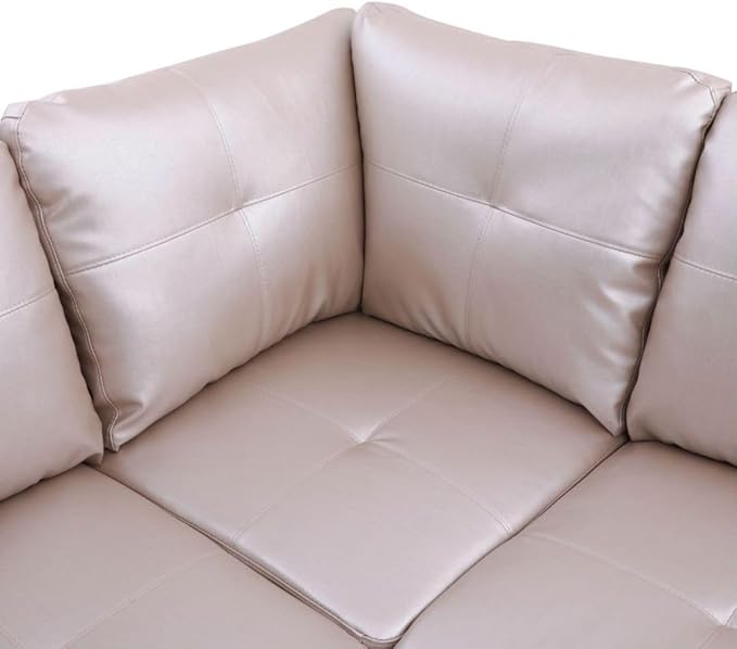 Latte L-Shaped 3-Piece Faux Leather Sofa - Image 7