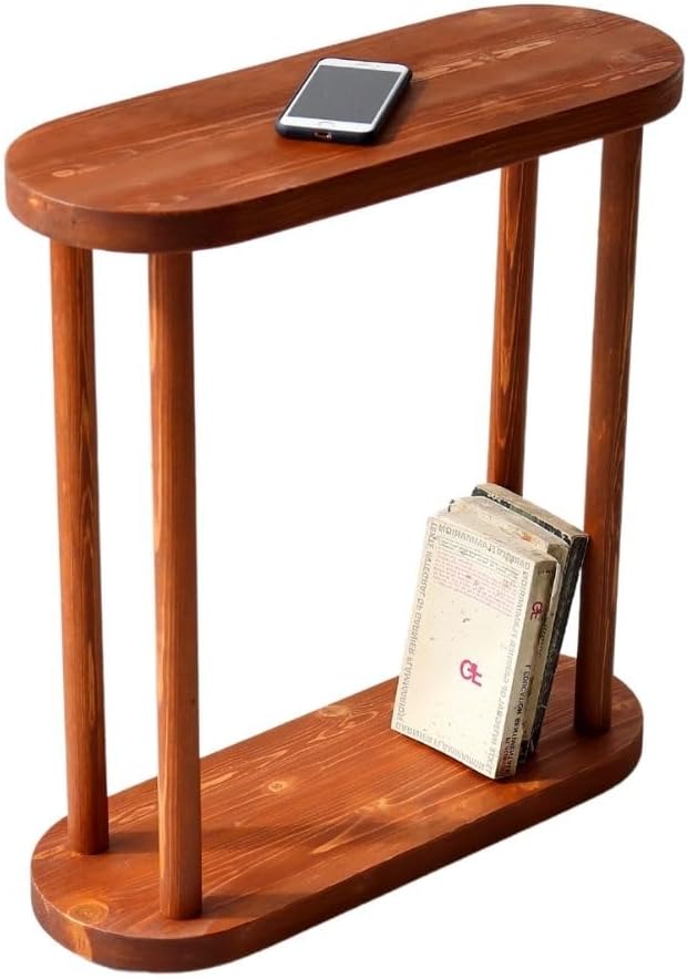 Oval Solid Wood Narrow Side Table, Slim Small Pedestal Coffee Table by GENESISWOODESIGN