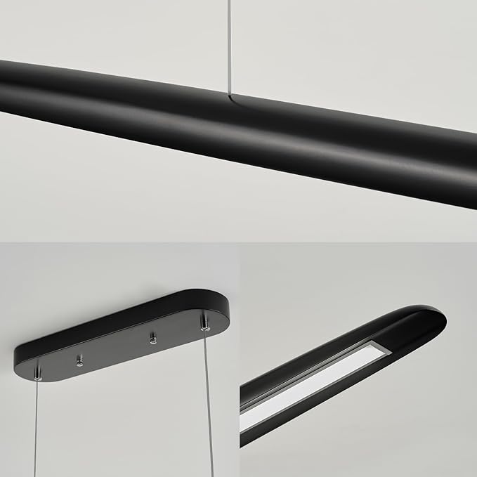 59inch Integrated Led Pendant Light 40w Dimmable Wood Black Linear Pendant - Image 9