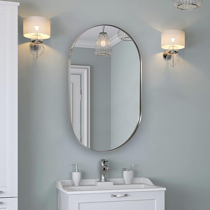 ANDY STAR Chrome Oval Mirror for Bathroom, 20x33 Inch Pill-Shaped Chrome - Image 8