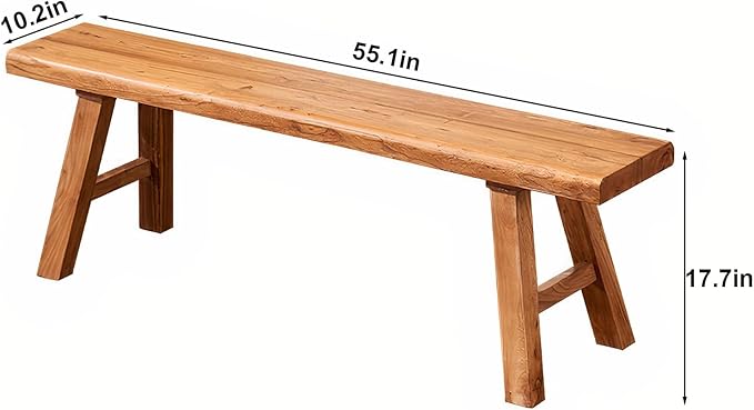 55.1in Wood Bench Indoor – Rustic Farmhouse Entryway Bench, Skinny Bench Design - Image 3